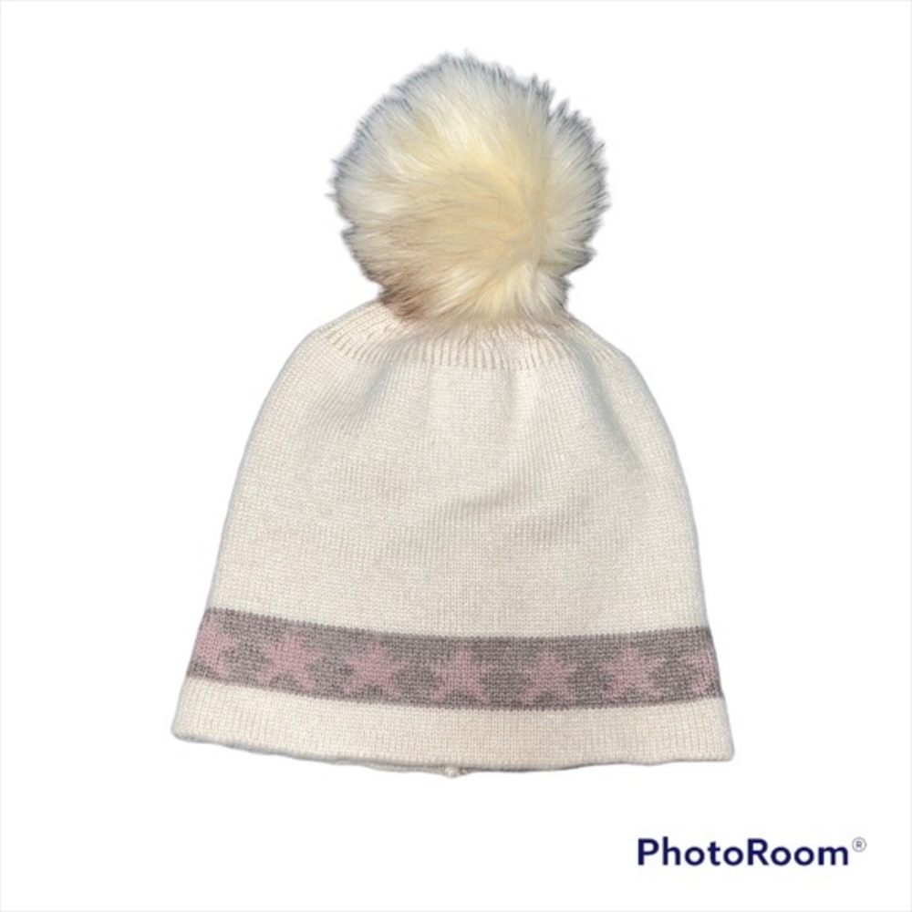 NWOT light tan and pink rabbit fur blend stocking hat with Pom pom